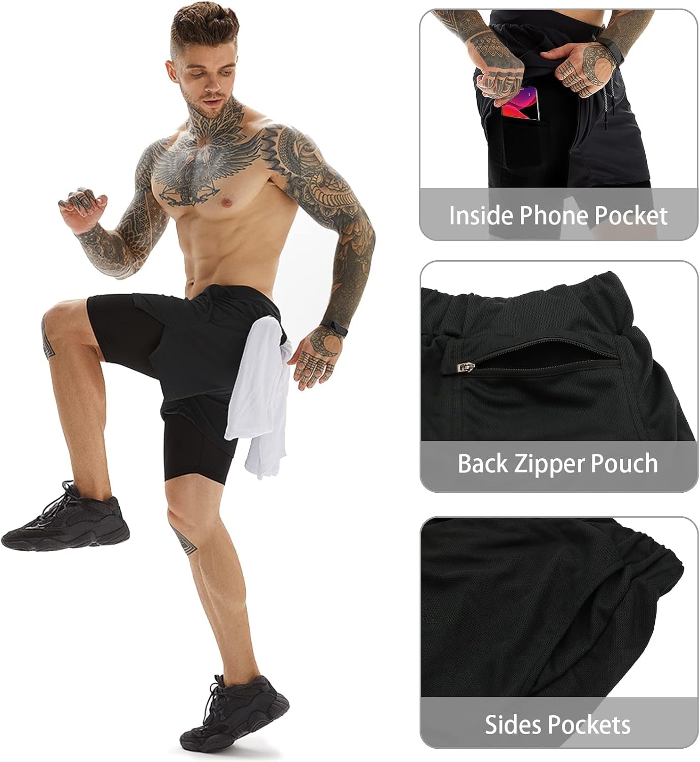 Men's 2-in-1 Athletic Gym and Running Shorts - 7" Length with Convenient Towel Loop