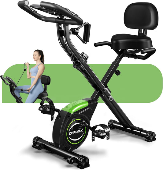 Caromix 4-in-1 Folding Magnetic Exercise Bike - Stationary Upright Indoor Cycling Bicycle for Home Use, 330LB Weight Capacity