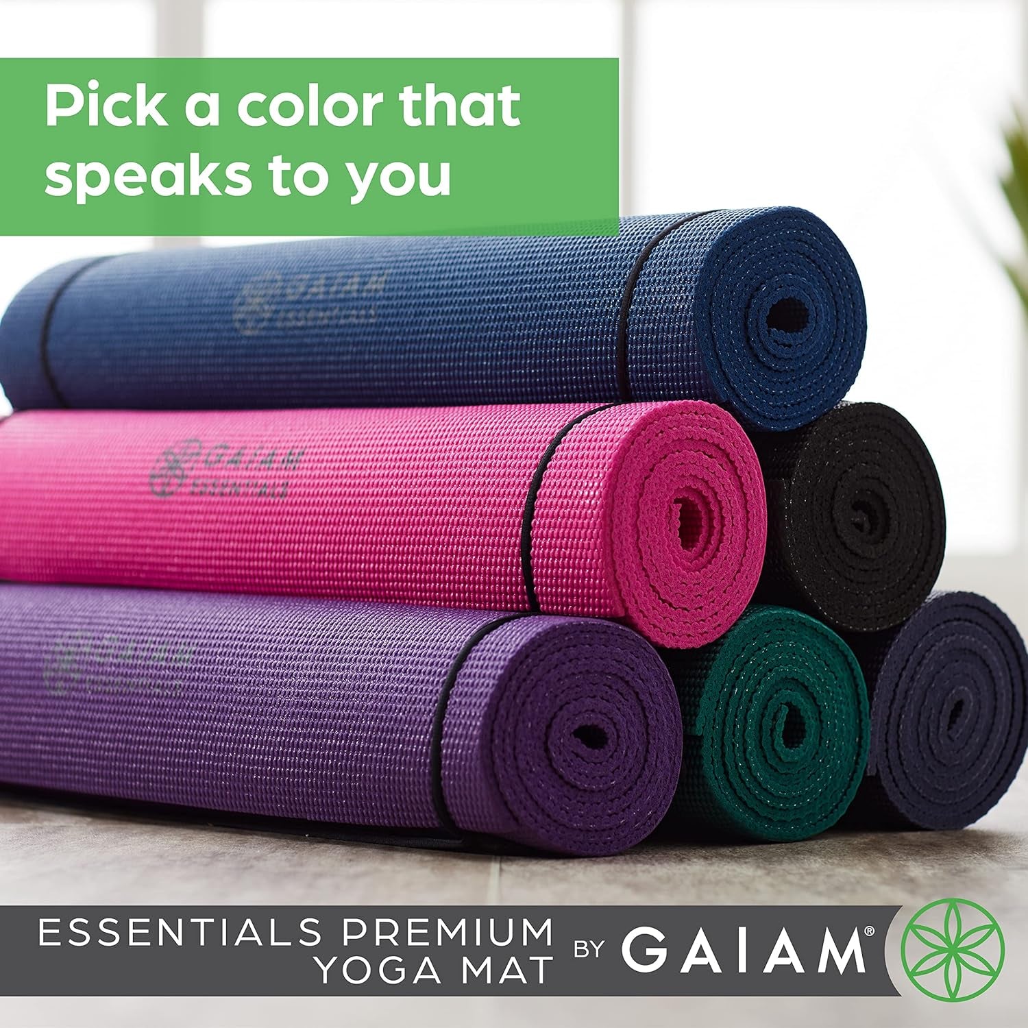 Essentials Premium Yoga Mat with Yoga Mat Carrier Sling (72"L X 24"W X 1/4 Inch Thick)