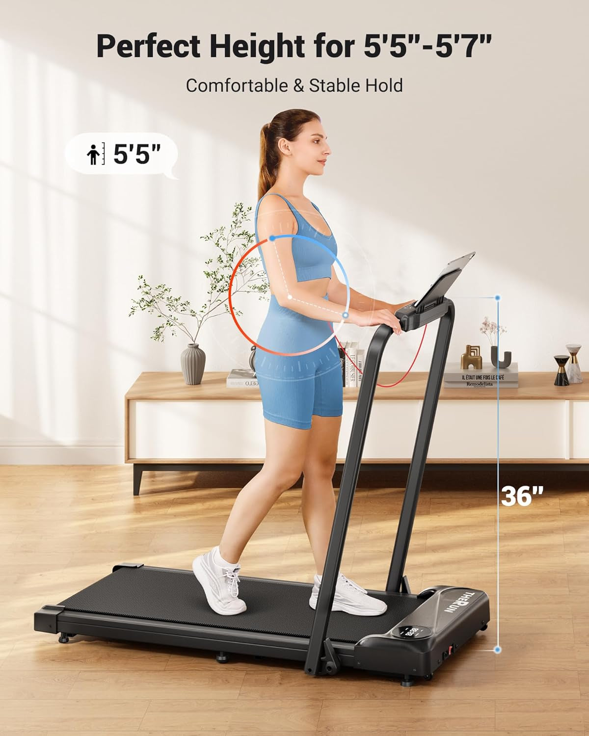 2.5 HP Under Desk Walking Pad Treadmill - 2-in-1 Foldable Design with Handlebar, 16" Widened Running Belt, Remote Control, and LED Touch Screen for Home Use