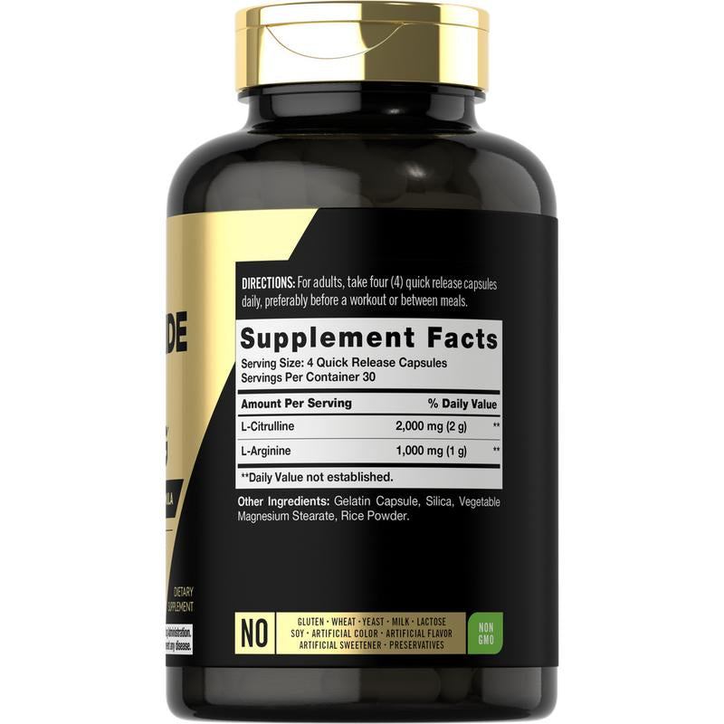 Carlyle Nitric Oxide Booster 3000mg - Pre Workout Formula with L-Arginine & L-Citrulline | 120 Non-GMO, Gluten-Free Capsules for Men & Women