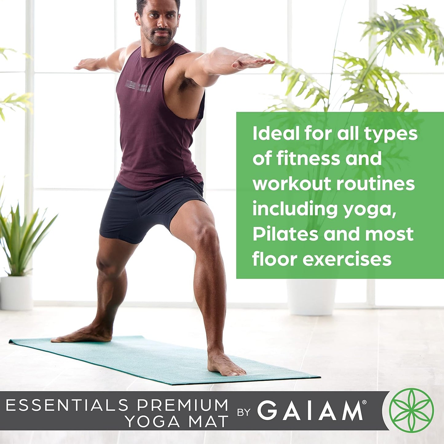 Essentials Premium Yoga Mat with Yoga Mat Carrier Sling (72"L X 24"W X 1/4 Inch Thick)