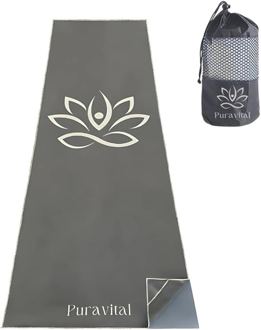 Hot Yoga Mat Towel with Corner Pockets - 24"X72" Sweat Absorbing, Non Slip Yoga Mat Towel for Yoga, Bikram, Pilates Mat - Super Absorbent and Quick Dry, 100% Microfiber Yoga Towel