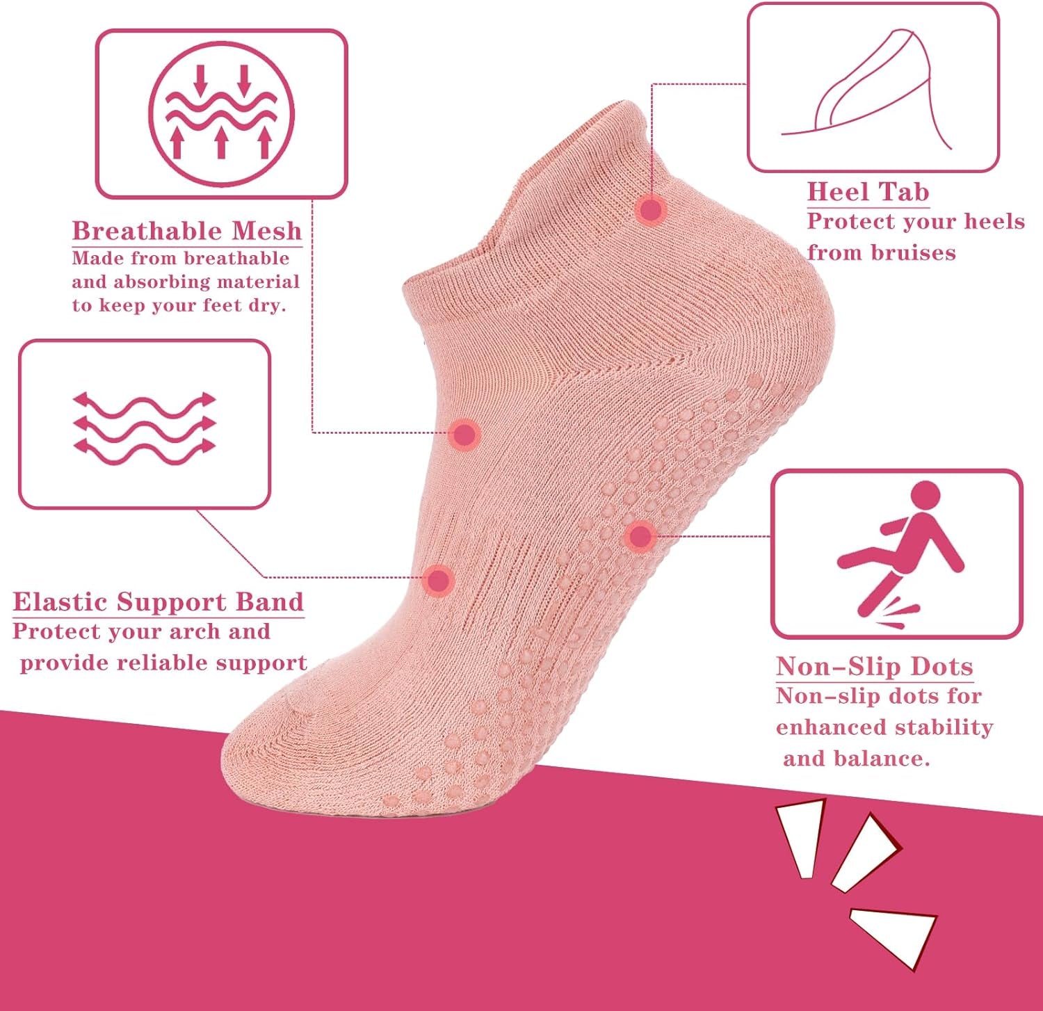 Grip Pilates Socks Non Slip Athletic Yoga Socks with Grips for Women Grippy Socks for Hospital Workout Barre