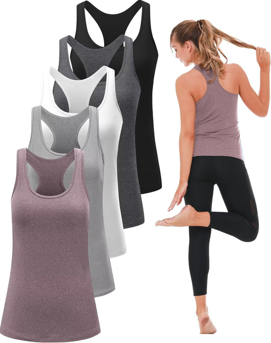 Women's Compression Racerback Workout Tank Tops - 5 or 6 Pack Dry Fit Sleeveless Shirts for Ultimate Comfort and Performance