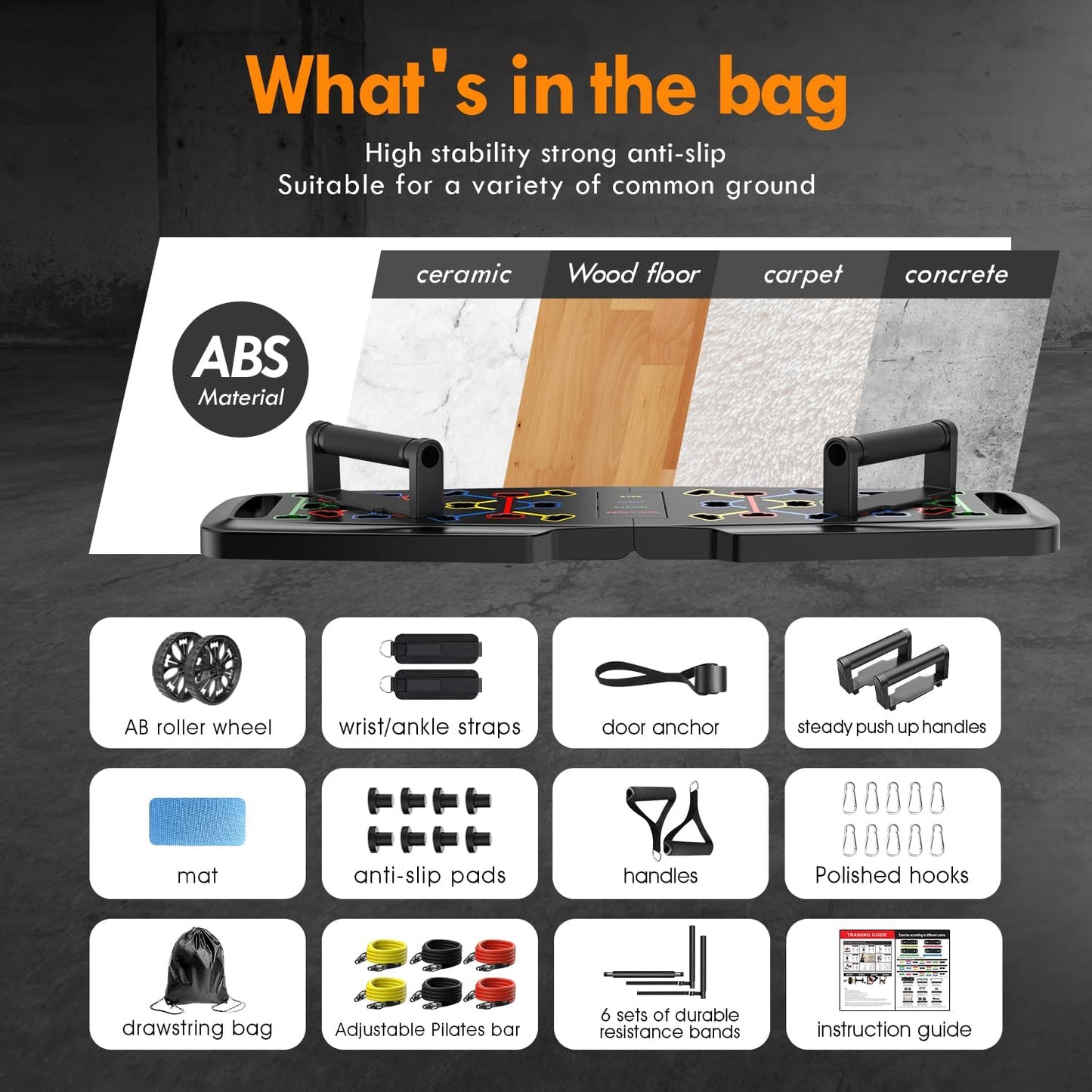 Ultimate Home Gym Set: Push-Up Board, Pilates Bar, Resistance Bands, Ab Roller & 20 Accessories for Full Body Workouts!