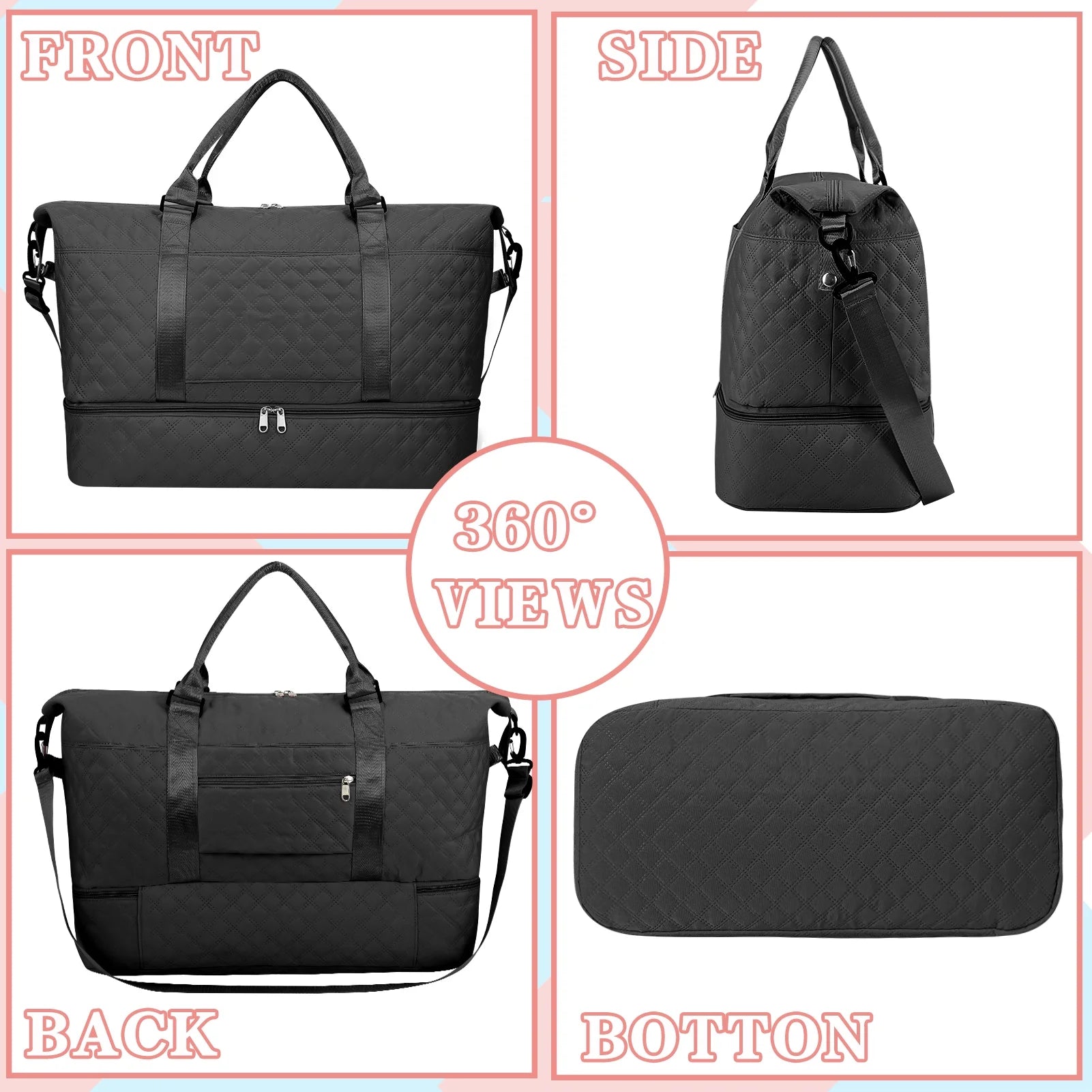 3Pcs Travel Duffle Bag,Weekender Bags for Women Men,Carry on Duffel Bags for Airplanes,Overnight Bag with Toiletry Bag,Hospital Bag for Labor and Delivery,Yoga Gym Bag with Wet Pocket