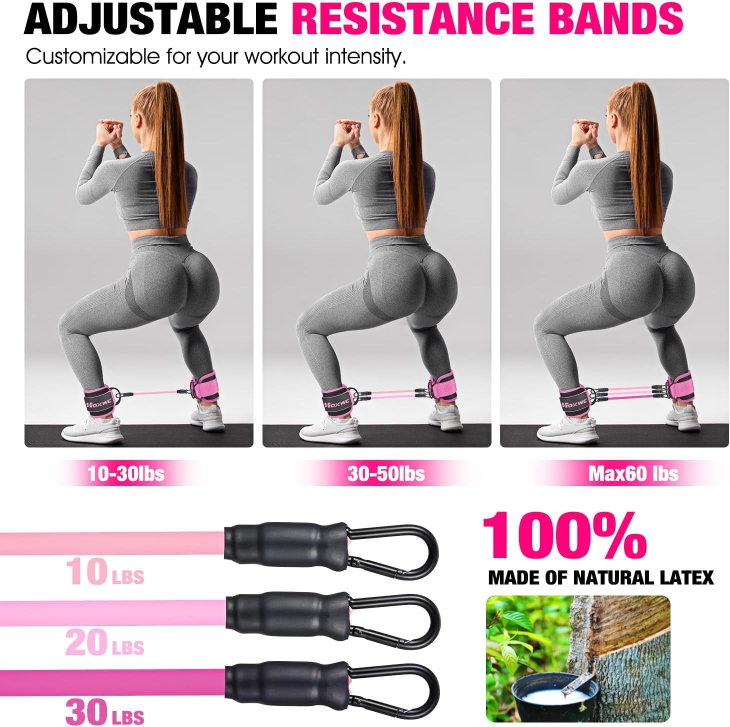 Ankle Resistance Bands with Cuffs for Leg and Booty Workouts - Fitness Training Equipment for Hip Kickbacks and Butt Lifting for Women