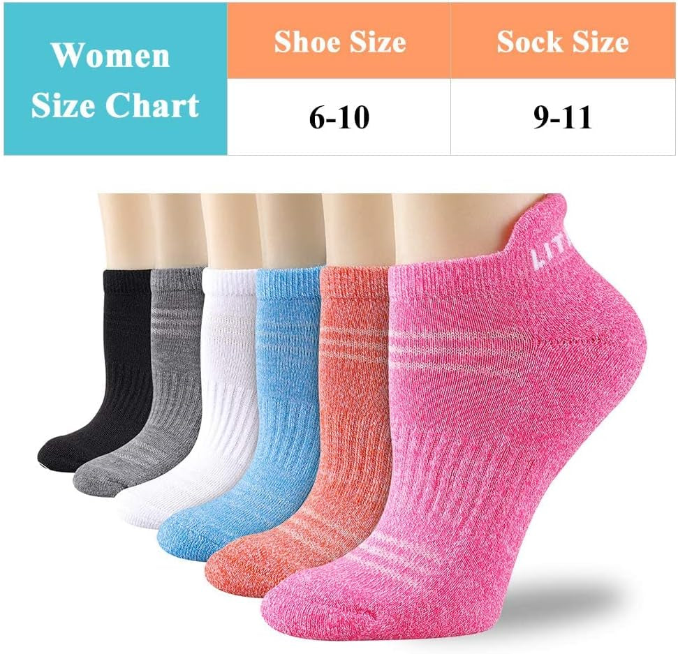 6-Pair Women's Athletic Ankle Socks with Cushioned Sole for Running and Sports