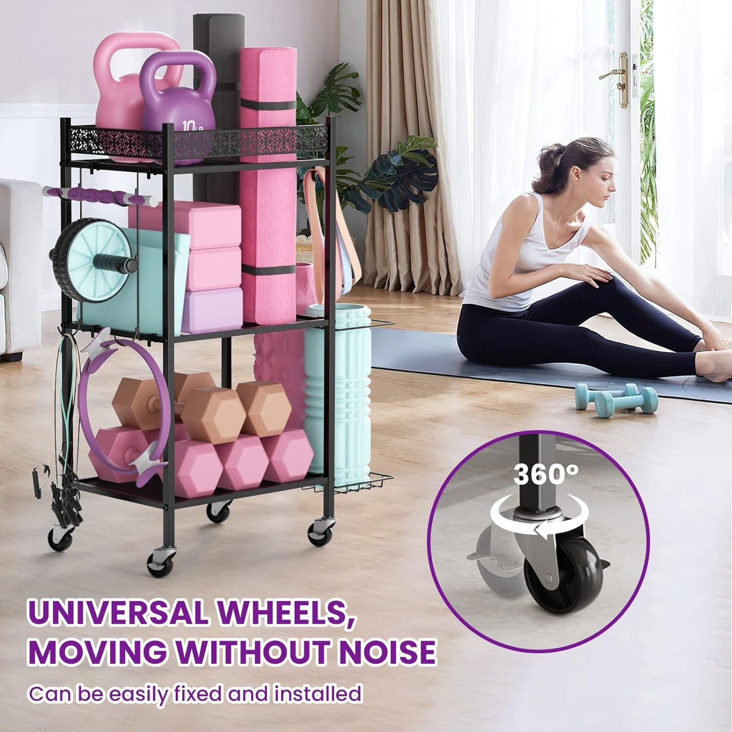 Yoga Mat and Equipment Storage Rack for Home Gym - Durable Metal Organizer for Yoga Mats, Foam Rollers, and Fitness Accessories