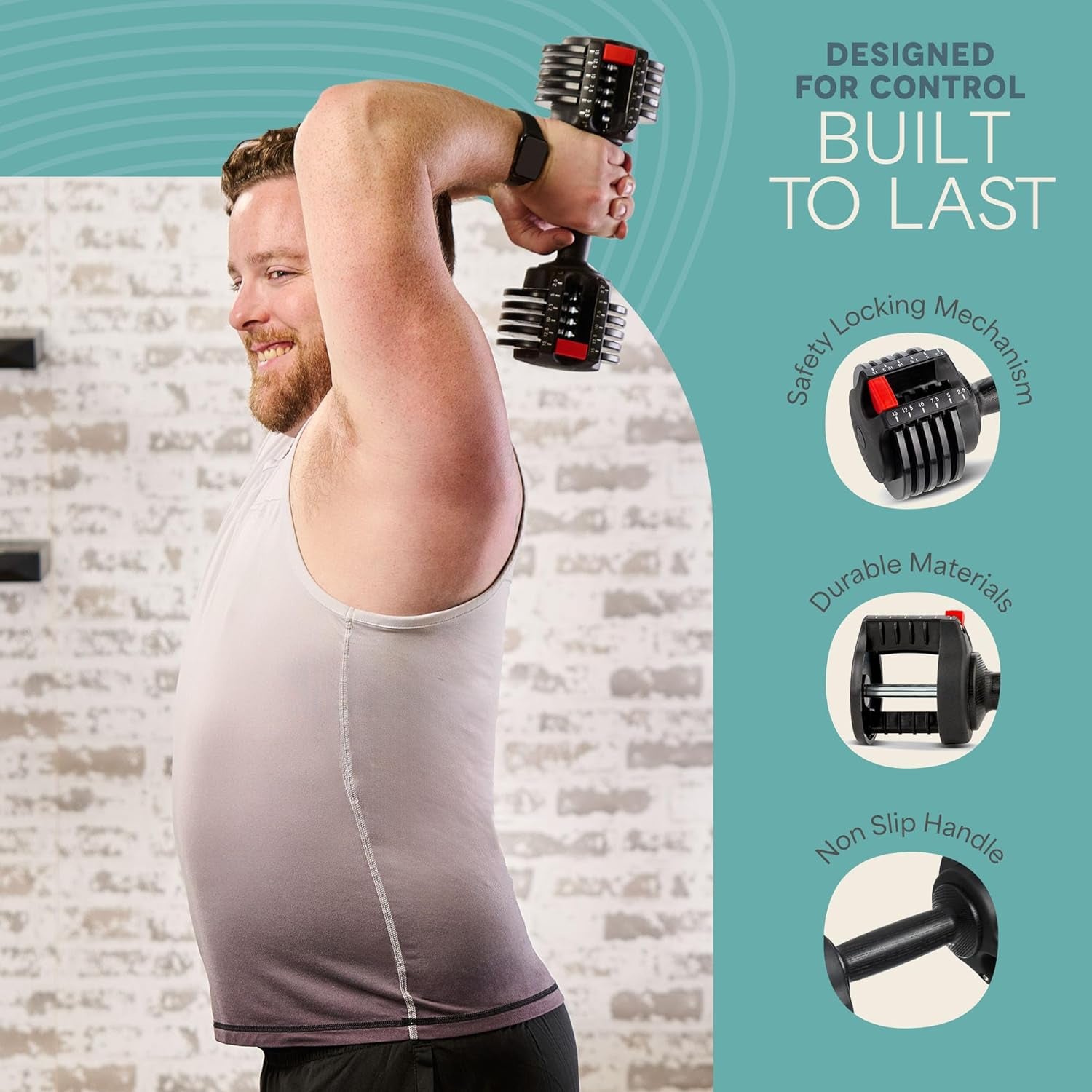 Adjustable 5-in-1 Dumbbell Set with Rack - Weights (15lb, 25lb, 43lb, 55lb) - Quick Adjustment and Secure Grip - Compact Design for Home Gym Use for Men and Women