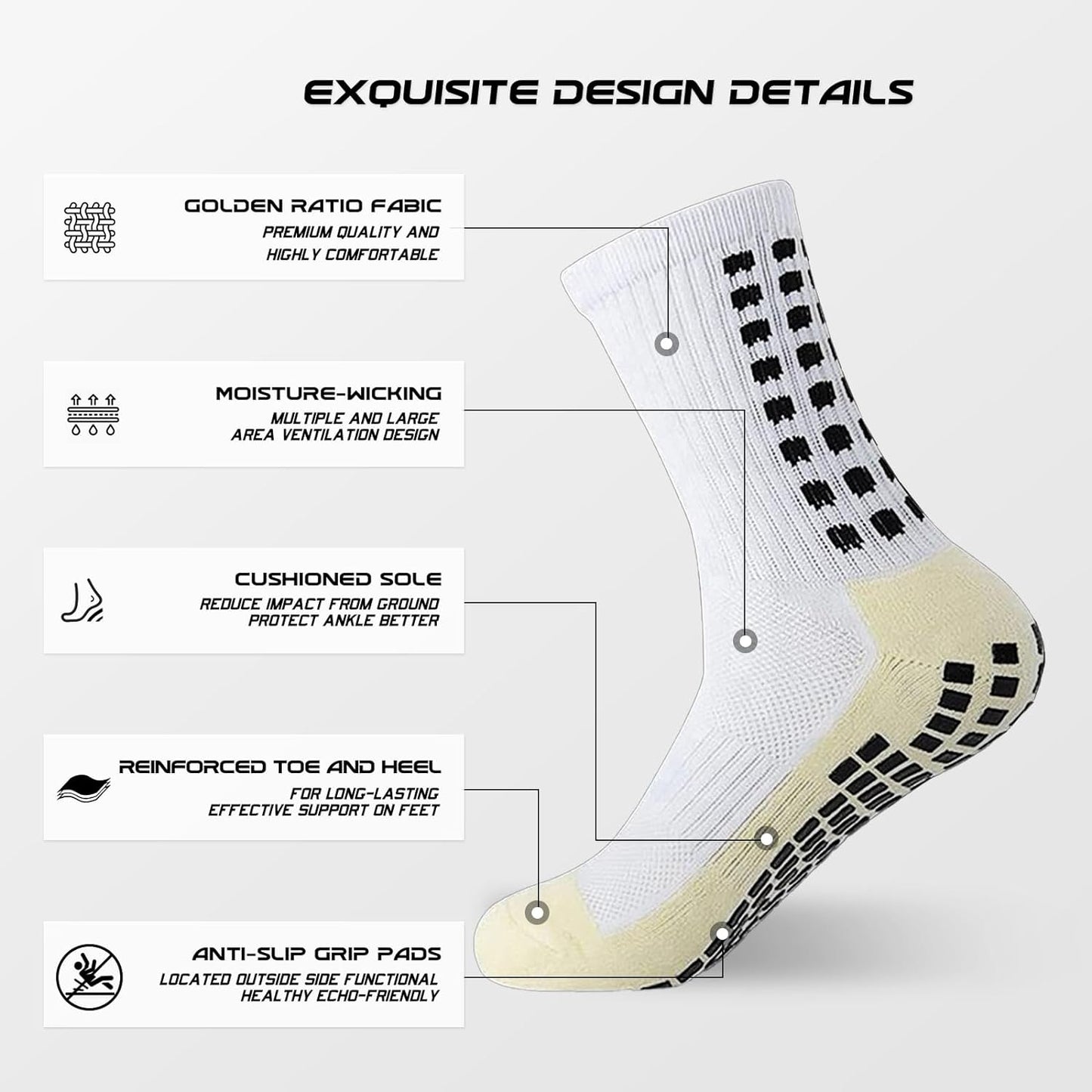 Ultimate Grip Soccer Socks for Men - 4 Pairs of Anti-Slip Sports Socks for Football & Basketball