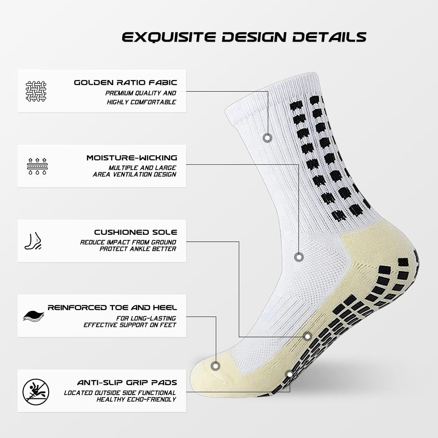 Ultimate Grip Soccer Socks for Men - 4 Pairs of Anti-Slip Sports Socks for Football & Basketball