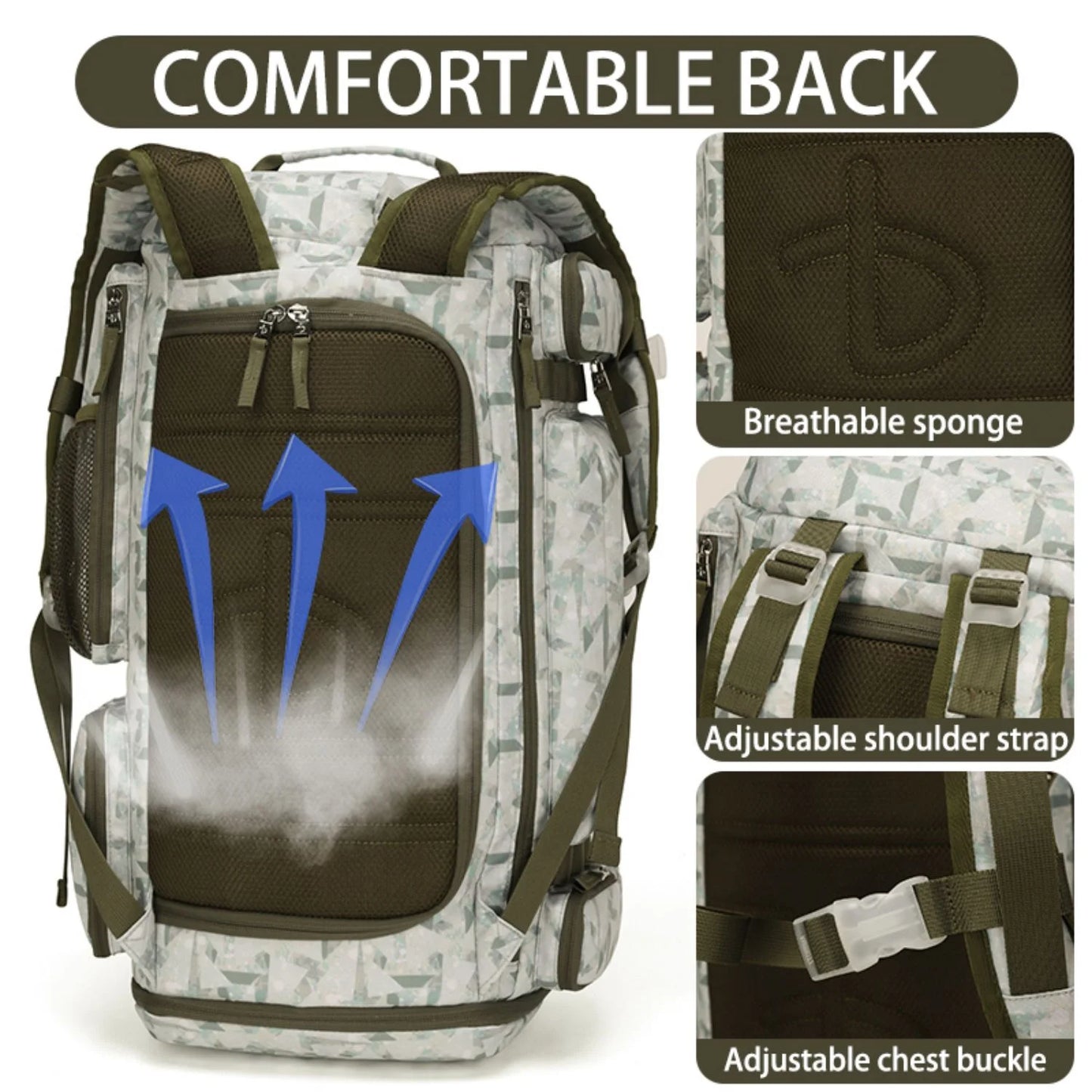BE SMART 50L Extra Large Waterproof Gym Backpack for Men - Heavy Duty Duffel Bag with Shoe Compartment for Outdoor Sports, Hiking, and Camping (XL)