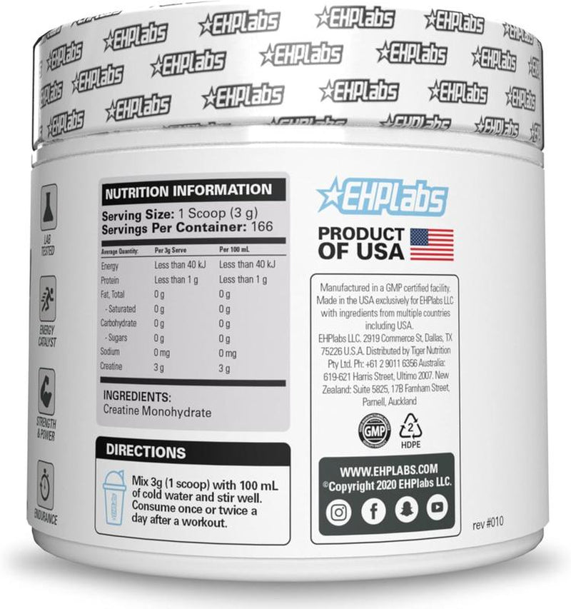 Ehplabs CREA-8 Micronized Creatine Monohydrate Powder - Unflavored Dietary Supplement for Maximum Muscle Growth, Strength, Energy, and Endurance - 100 Servings (500g)