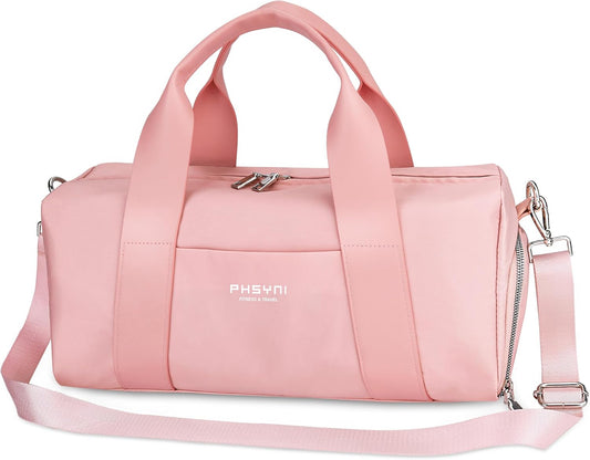 Stylish Compact Sports Gym Bag for Women - Mini Duffle with Wet Pocket & Shoe Compartment, Perfect for Travel & Workouts, 16" in Pink