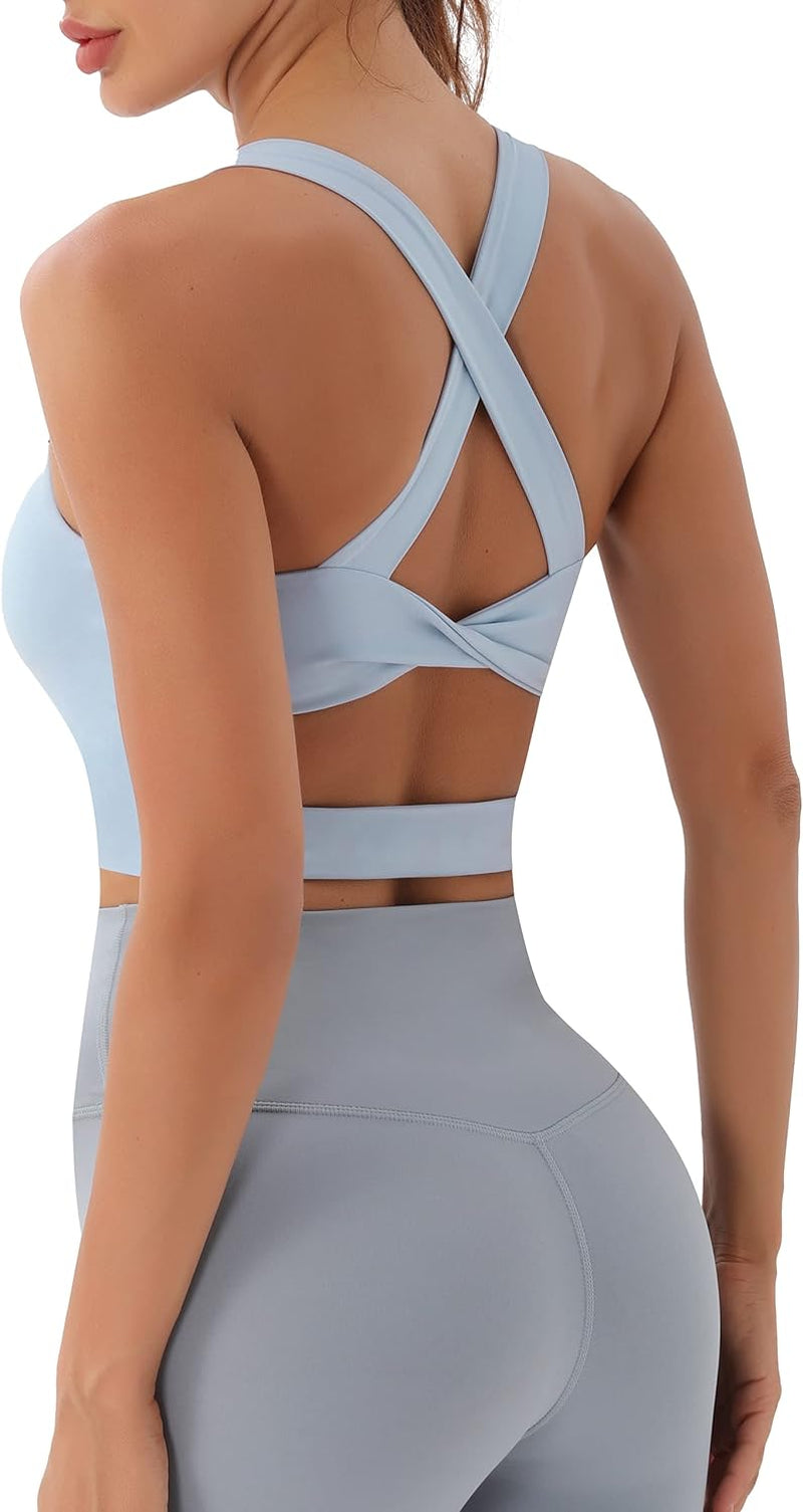 Criss-Cross Back Padded Sports Bras for Women - Medium Support Workout Crop Tops