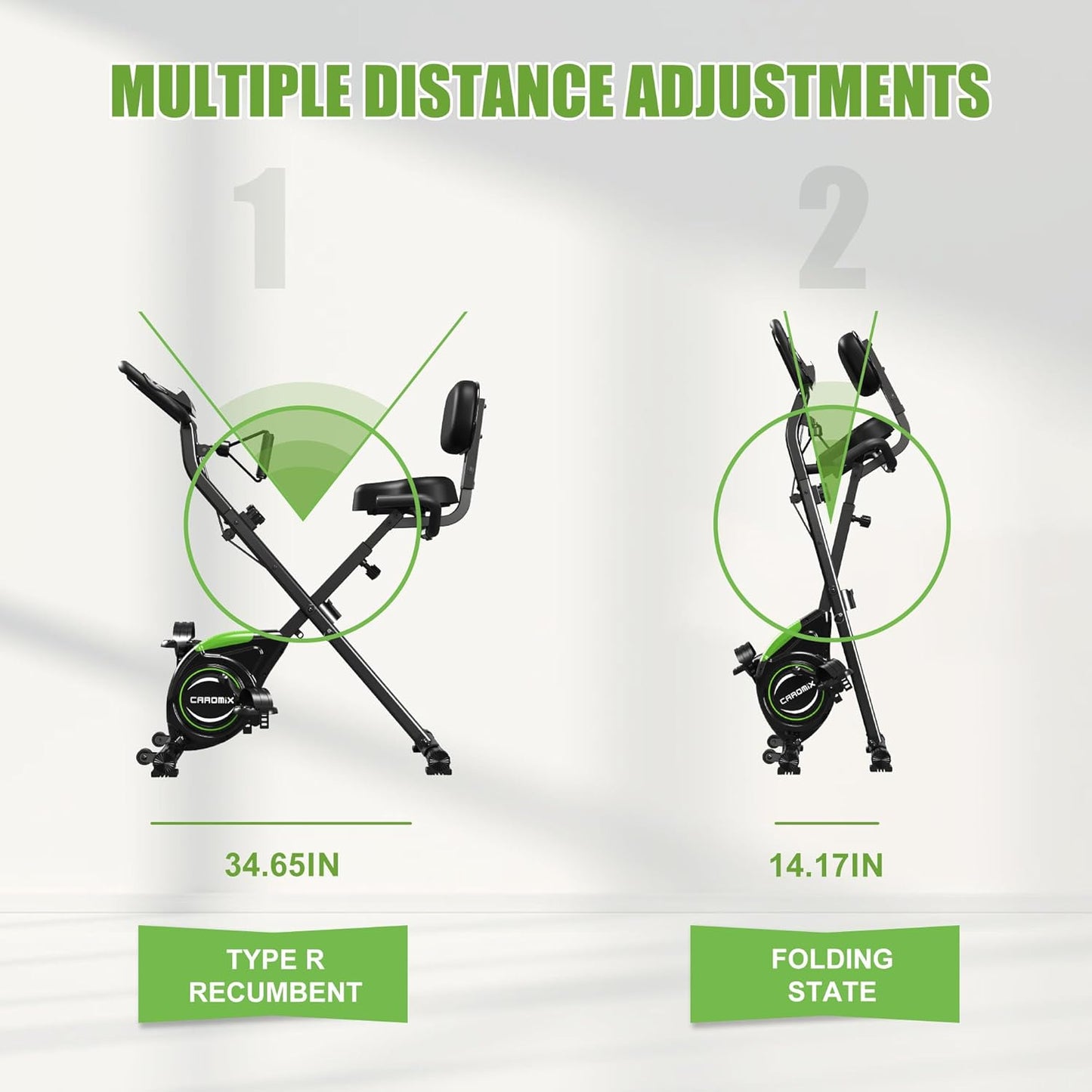Caromix 4-in-1 Folding Magnetic Exercise Bike - Stationary Upright Indoor Cycling Bicycle for Home Use, 330LB Weight Capacity