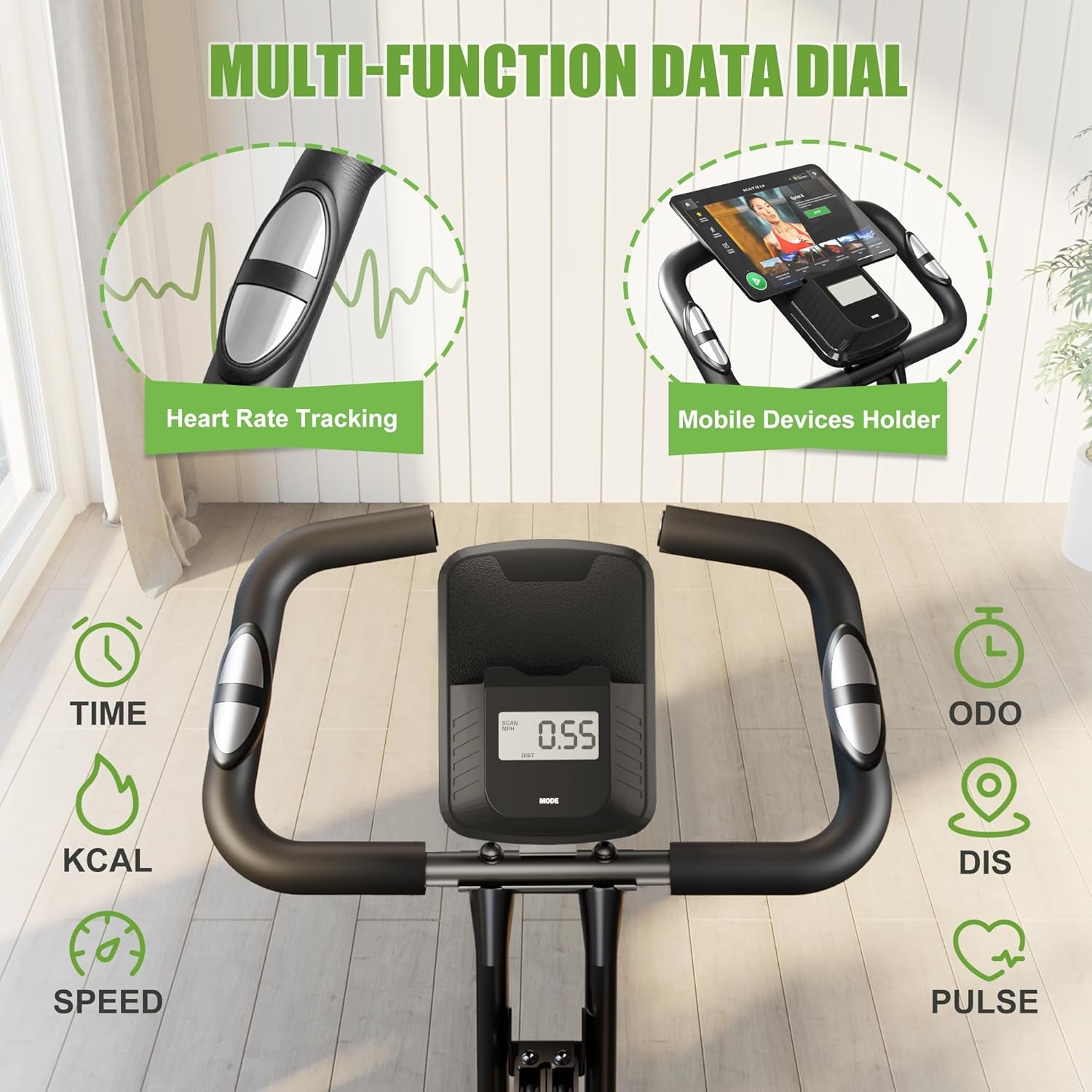 Caromix 4-in-1 Folding Magnetic Exercise Bike - Stationary Upright Indoor Cycling Bicycle for Home Use, 330LB Weight Capacity