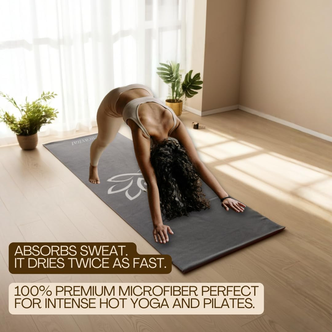 Hot Yoga Mat Towel with Corner Pockets - 24"X72" Sweat Absorbing, Non Slip Yoga Mat Towel for Yoga, Bikram, Pilates Mat - Super Absorbent and Quick Dry, 100% Microfiber Yoga Towel