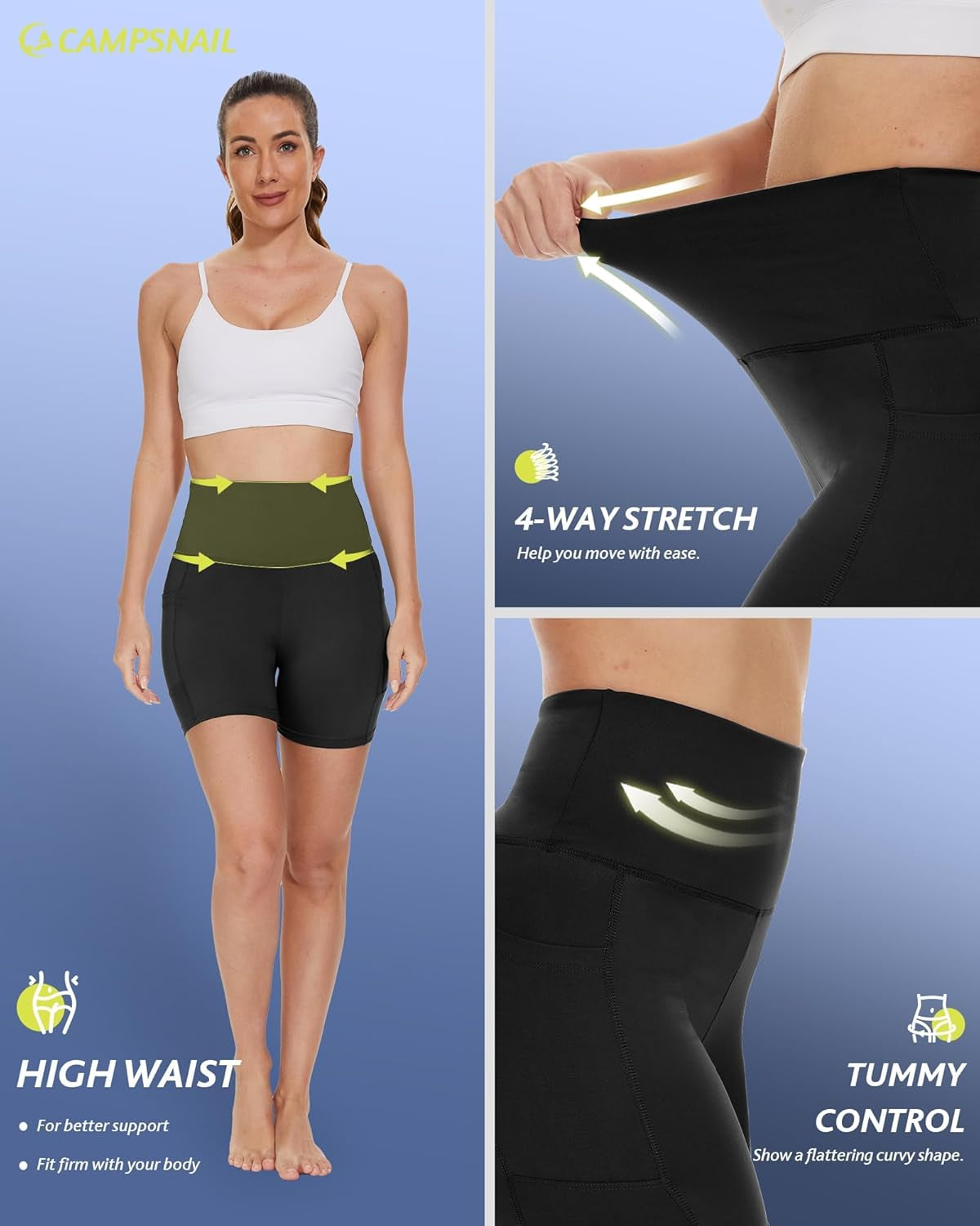 High-Waisted Women's Biker Shorts with Pockets - Tummy Control Spandex for Gym, Running, and Yoga (Available in 3"/5"/8" Lengths)