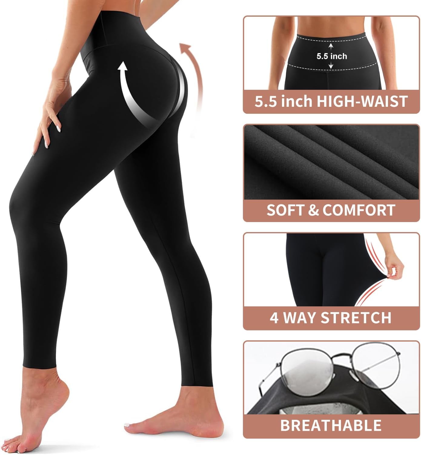 High Waisted Tummy Control Yoga Pants for Women - Set of 4 Butt Lift, Opaque Workout and Running Leggings