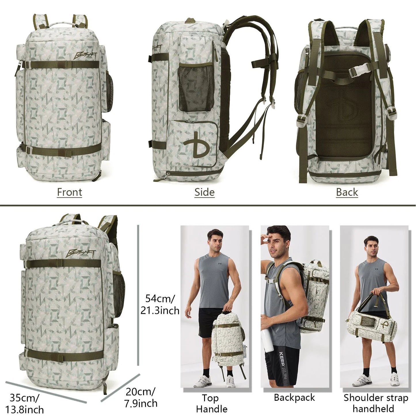 BE SMART 50L Extra Large Waterproof Gym Backpack for Men - Heavy Duty Duffel Bag with Shoe Compartment for Outdoor Sports, Hiking, and Camping (XL)