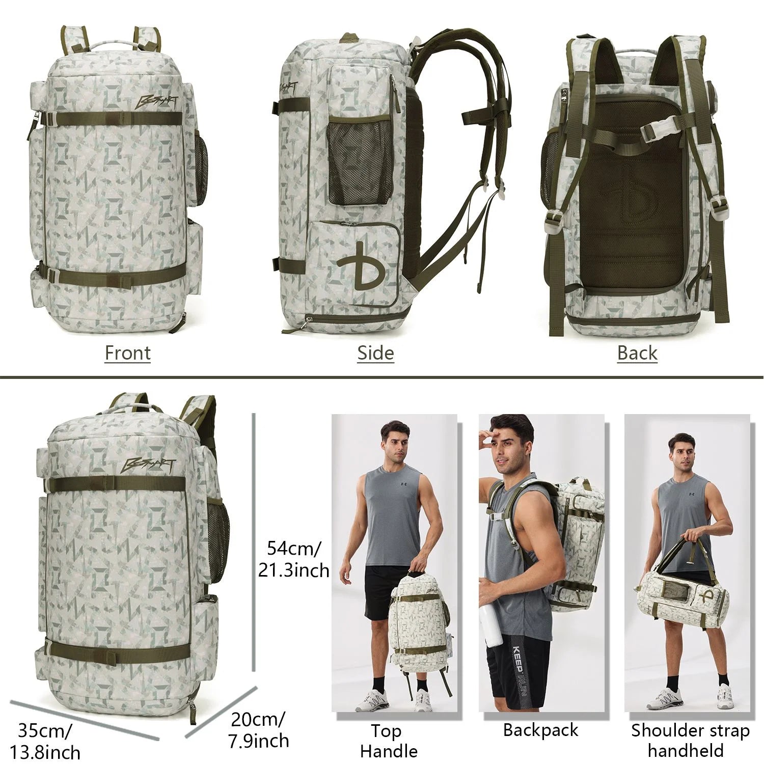 BE SMART 50L Extra Large Waterproof Gym Backpack for Men - Heavy Duty Duffel Bag with Shoe Compartment for Outdoor Sports, Hiking, and Camping (XL)