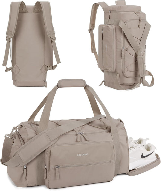 Versatile 4-in-1 Women's Gym Bag - Lightweight TSA-Approved Duffle with Shoe Compartment & Wet Pocket, 30L Water-Resistant Weekender Backpack in Stylish Camel
