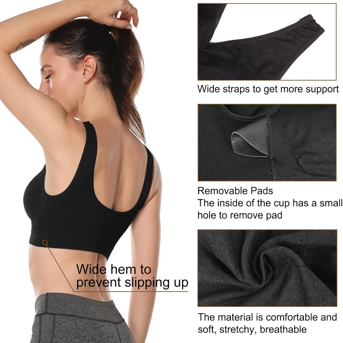 Ultimate Comfort: Women's 3-Pack Wirefree Padded Sports Bras for Medium Support in Workouts, Yoga, and Fitness