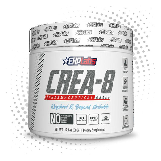 Ehplabs CREA-8 Micronized Creatine Monohydrate Powder - Unflavored Dietary Supplement for Maximum Muscle Growth, Strength, Energy, and Endurance - 100 Servings (500g)