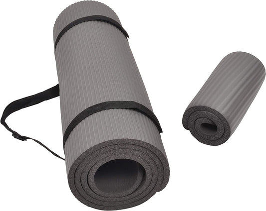 All Purpose 1/2-Inch Extra Thick High Density Anti-Tear Exercise Yoga Mat and Knee Pad with Carrying Strap, Multiple Colors