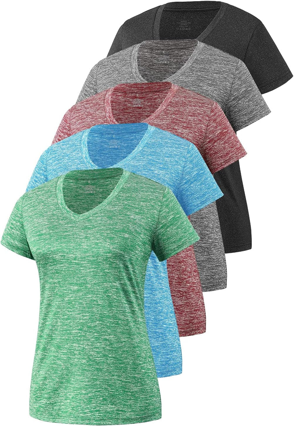 5-Pack Women's V-Neck Dry Fit Athletic T-Shirts - Moisture Wicking Short Sleeve Tees