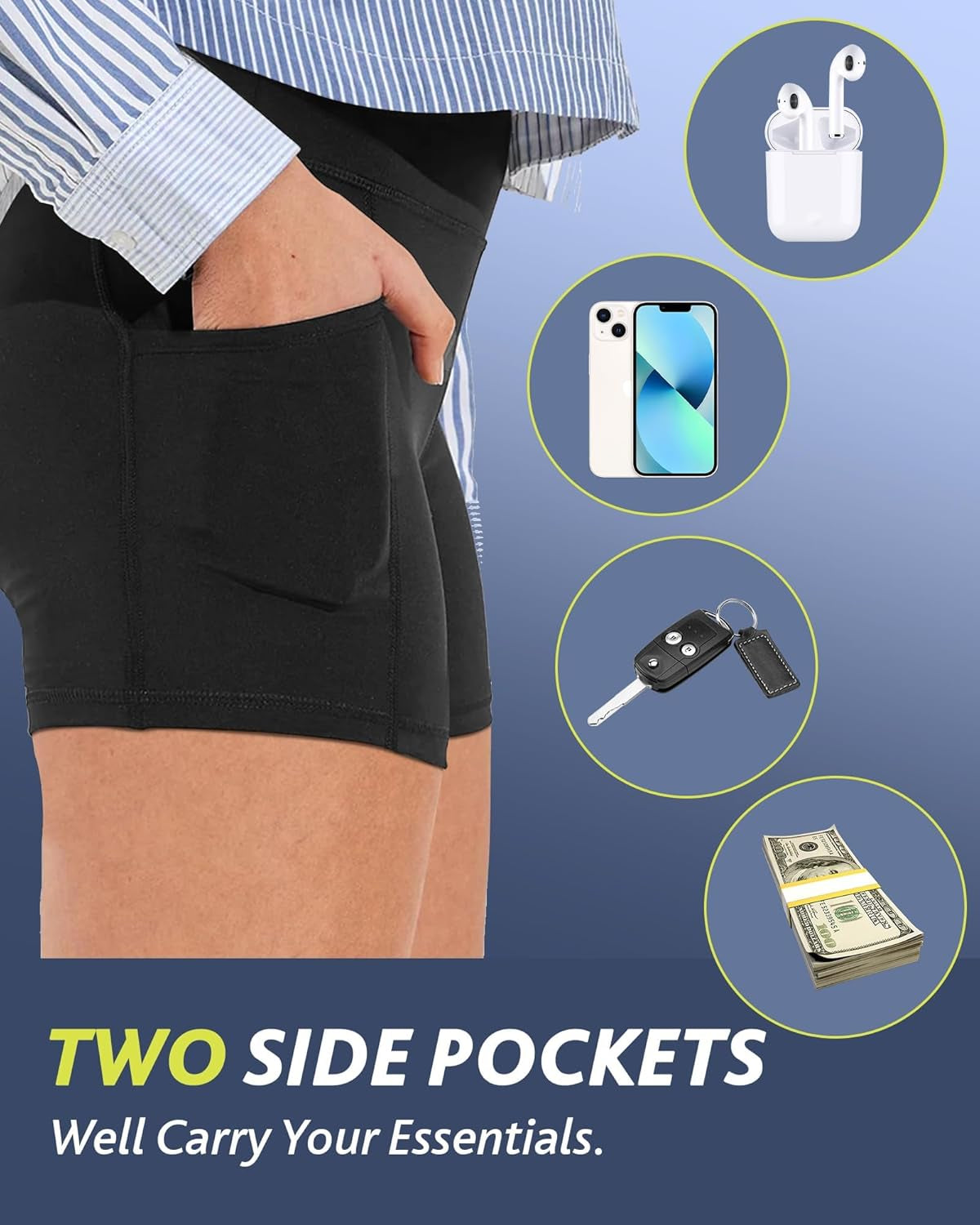 High-Waisted Women's Biker Shorts with Pockets - Tummy Control Spandex for Gym, Running, and Yoga (Available in 3"/5"/8" Lengths)