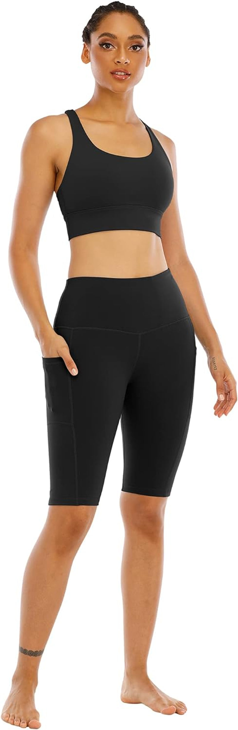 Women's High-Waisted Biker Yoga Shorts with Pockets - Set of 4 Athletic Running and Workout Gym Shorts with Tummy Control