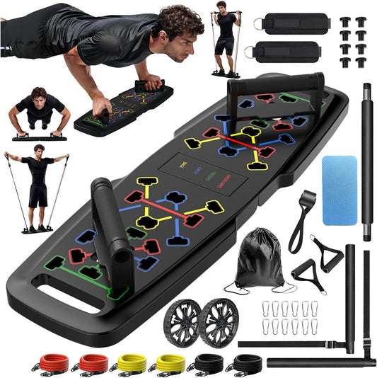 Ultimate Home Gym Set: Push-Up Board, Pilates Bar, Resistance Bands, Ab Roller & 20 Accessories for Full Body Workouts!