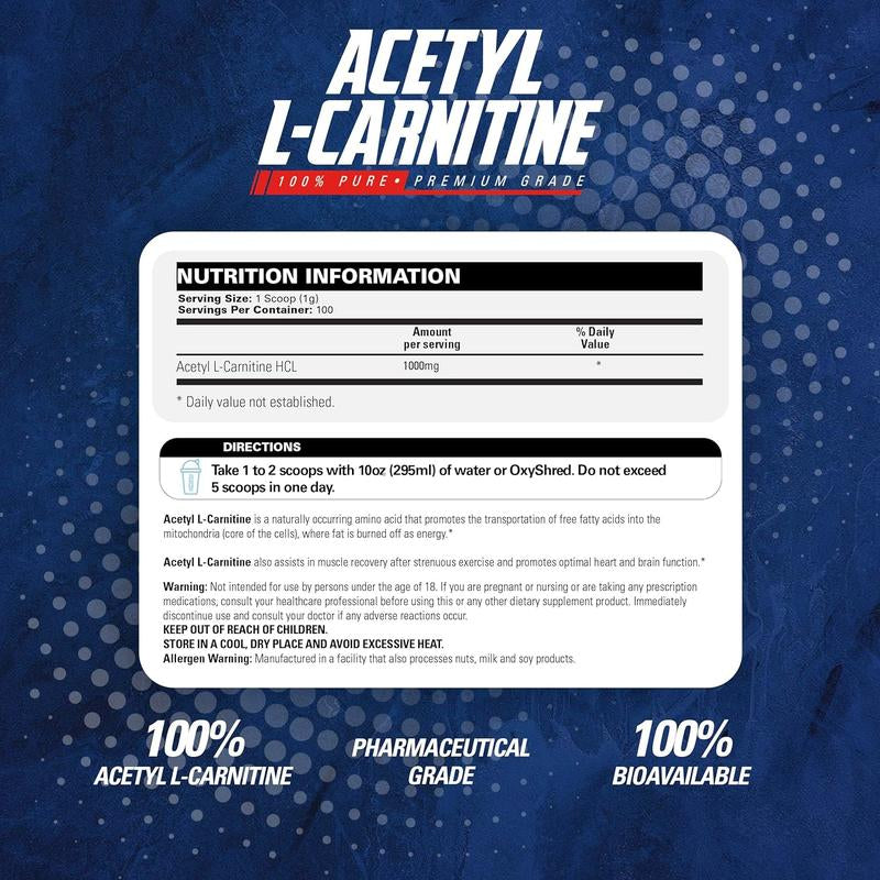 Ehplabs Acetyl L Carnitine Powder 100G - Boost Natural Energy & Support PCOS - Delicious Flavor - Perfect Stack with Oxyshred
