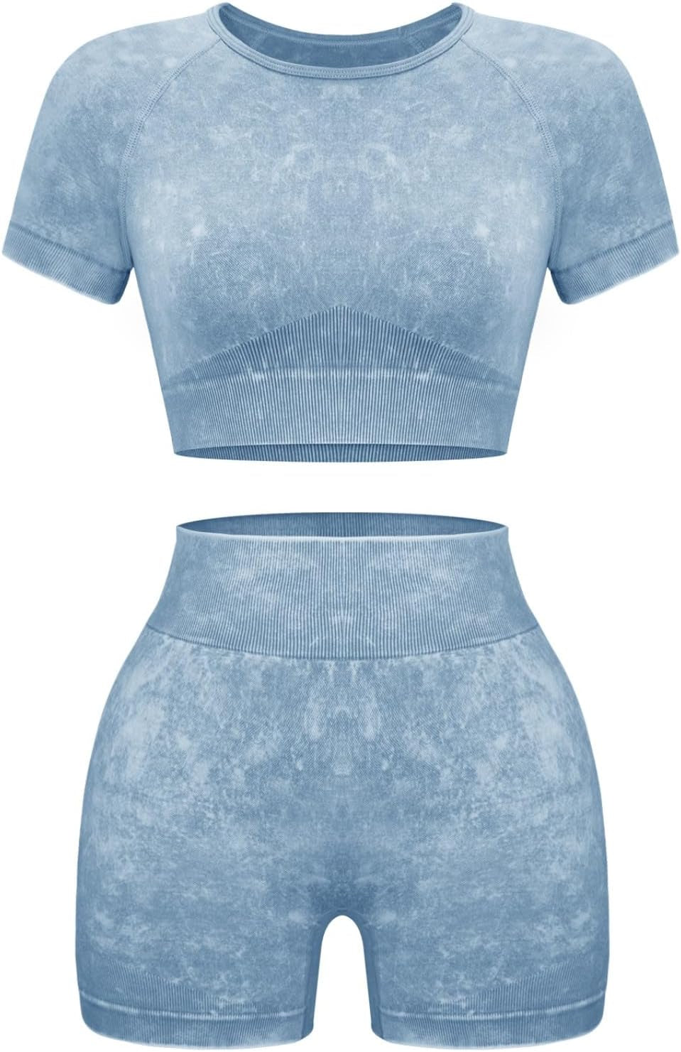 Elevate Your Workout: Women's Seamless Acid Wash 2-Piece Yoga Set with Shorts and Crop Top