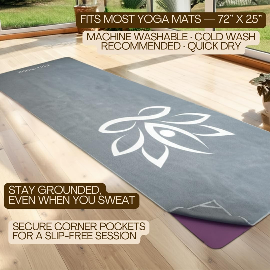Hot Yoga Mat Towel with Corner Pockets - 24"X72" Sweat Absorbing, Non Slip Yoga Mat Towel for Yoga, Bikram, Pilates Mat - Super Absorbent and Quick Dry, 100% Microfiber Yoga Towel