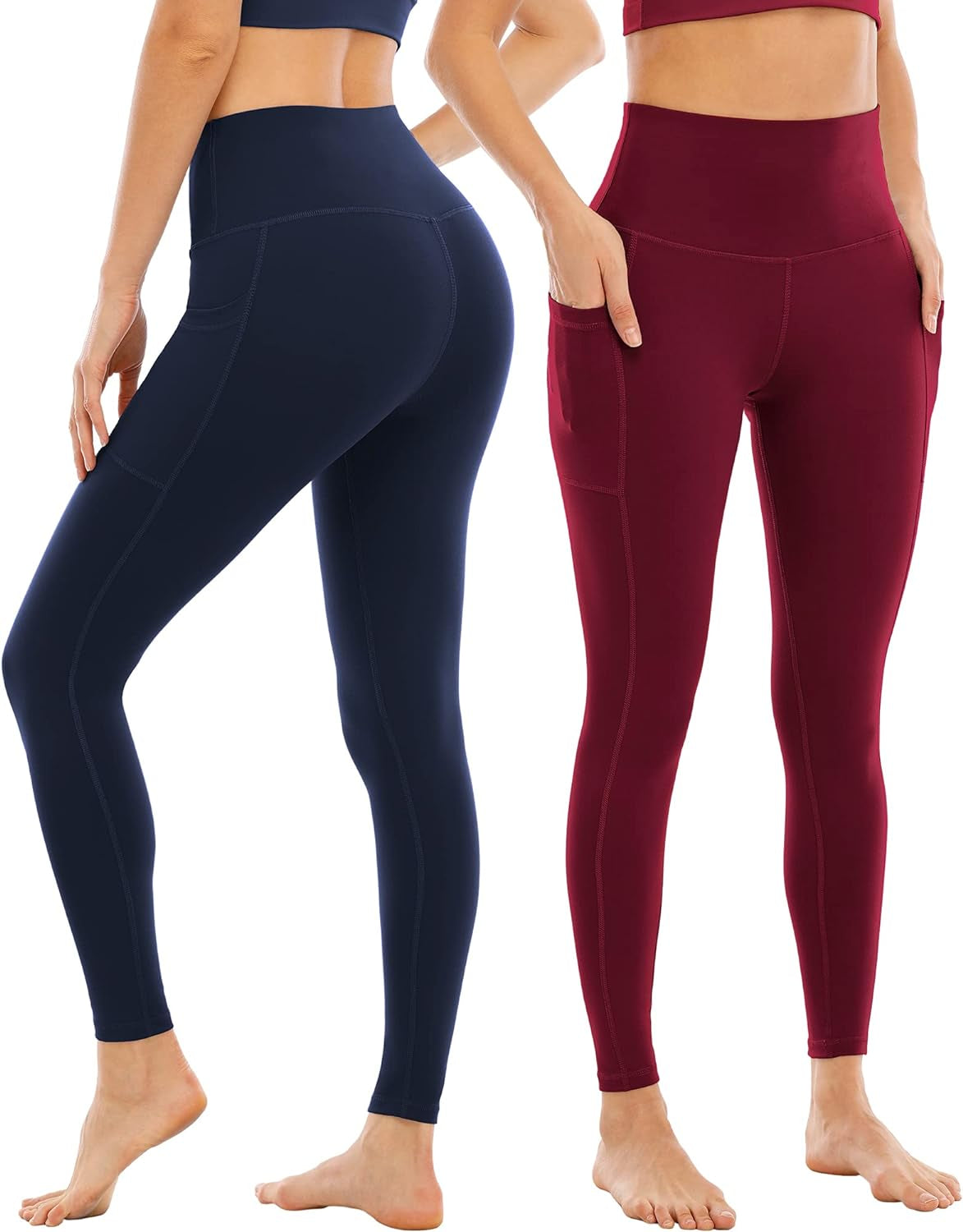 High-Waisted Tummy Control Yoga Pants for Women with Pockets - Set of 4