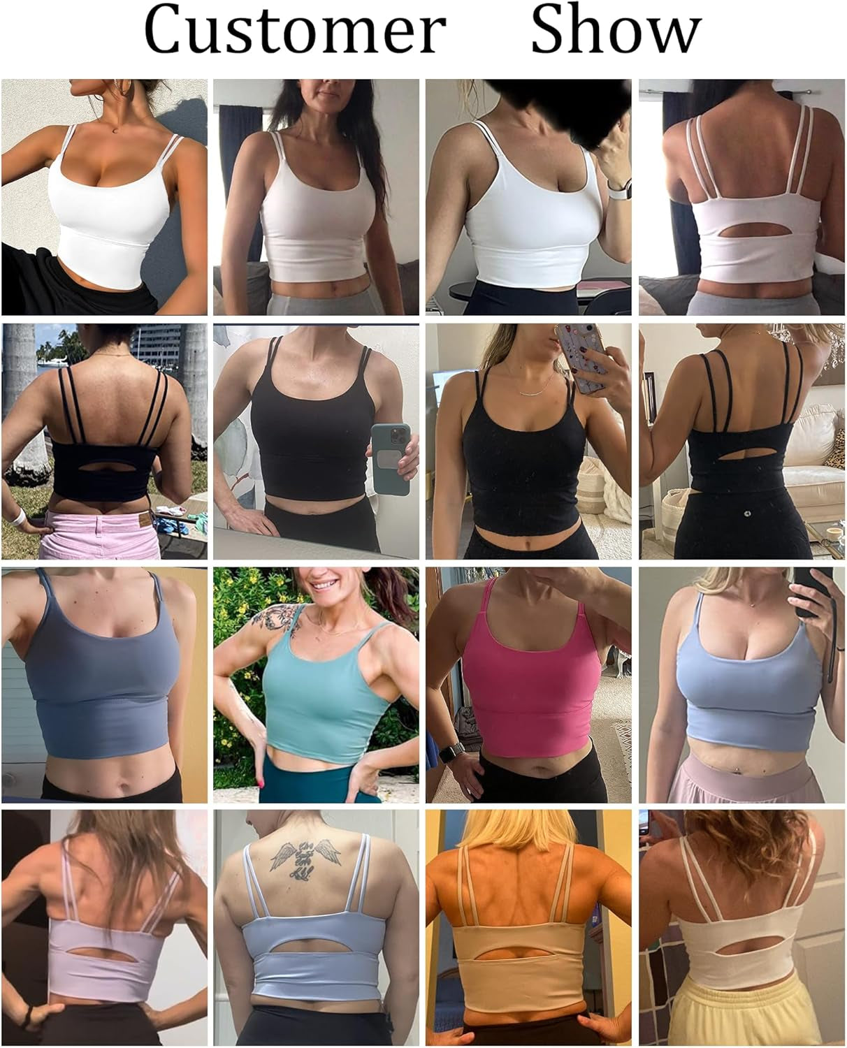 High Support Longline Sports Bra for Women - Padded Strappy Yoga Crop Top Tank