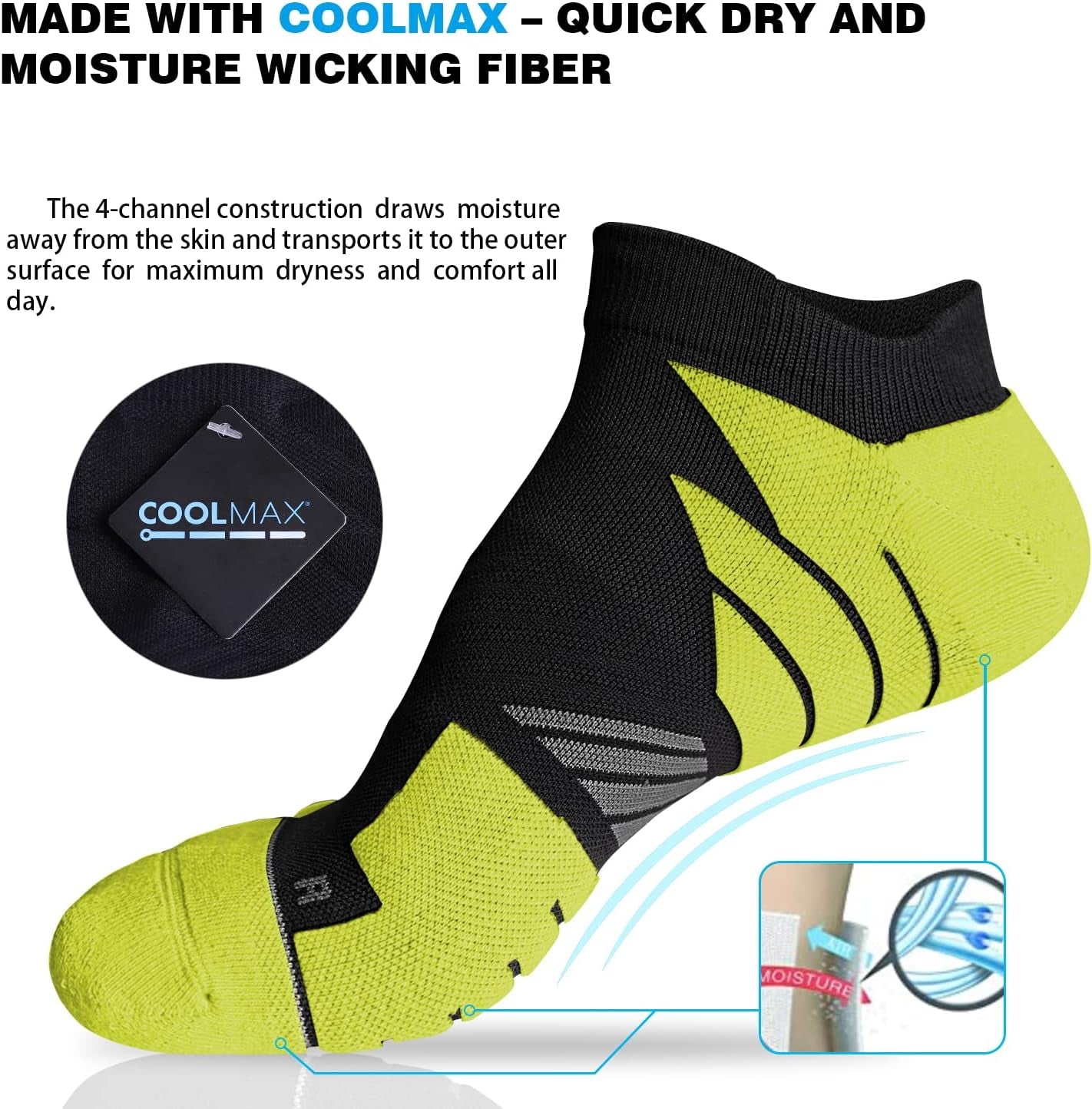 Ultimate No Show Running Socks - Stay Blister-Free with Coolmax Comfort & Odor Resistance!