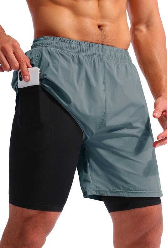 Men's 2-in-1 Quick-Dry Running Shorts with Phone Pockets - 5"/7" Athletic Workout Gear