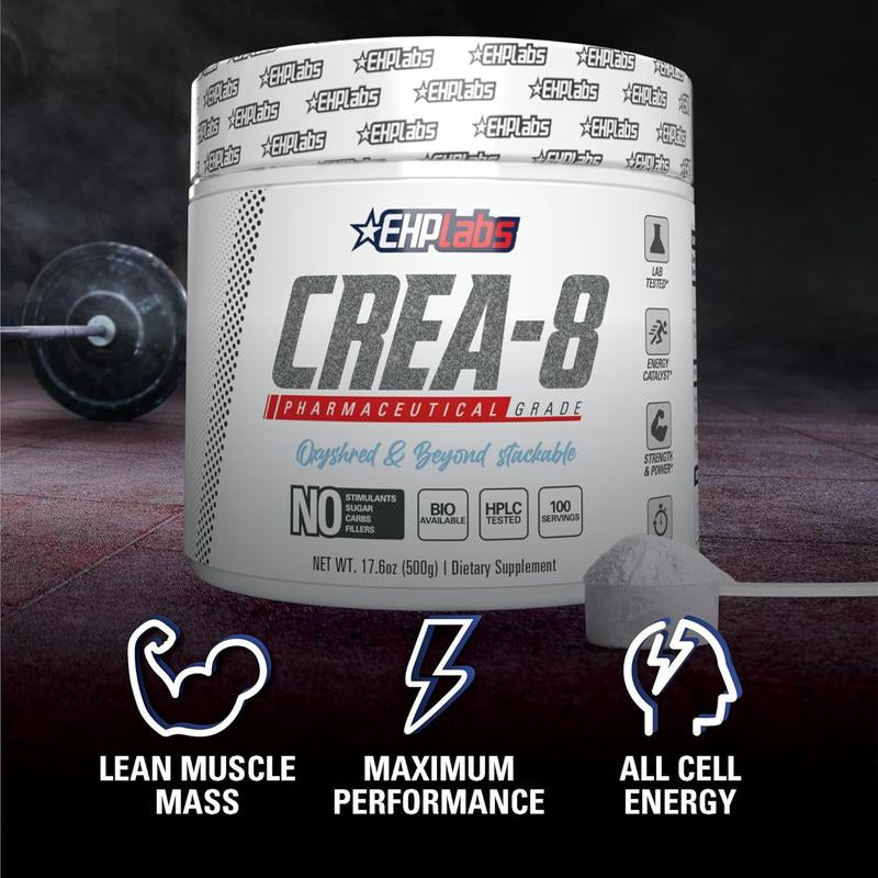 Ehplabs CREA-8 Micronized Creatine Monohydrate Powder - Unflavored Dietary Supplement for Maximum Muscle Growth, Strength, Energy, and Endurance - 100 Servings (500g)
