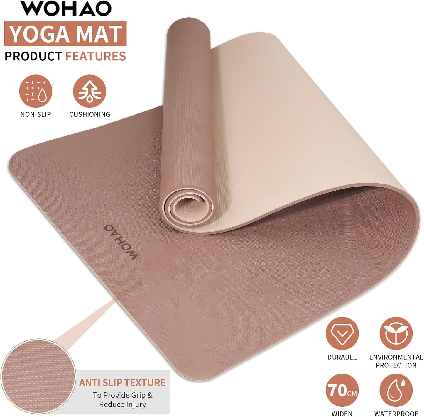 Extra Thick 8Mm Yoga Mat, 72"X28" Two-Sided Non-Slip Exercise Mat, Non-Toxic & Odorless with Carrying Strap for Yoga, Pilates, Home Gym