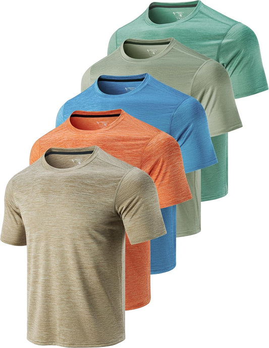 Men's 5-Pack Quick-Dry Athletic Crew Neck T-Shirts for Running and Gym Workouts