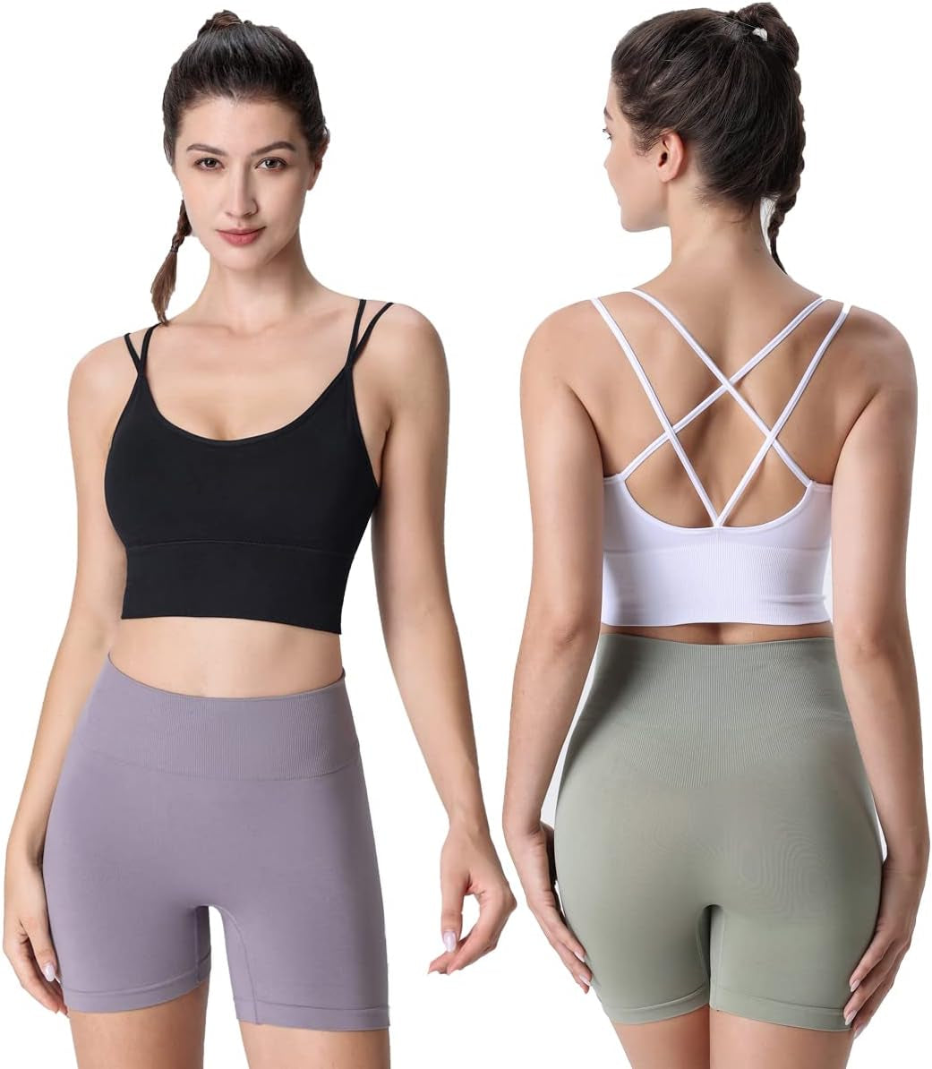 High Impact Cross Back Sports Bras for Women - Padded Seamless Workout & Yoga Bra Set