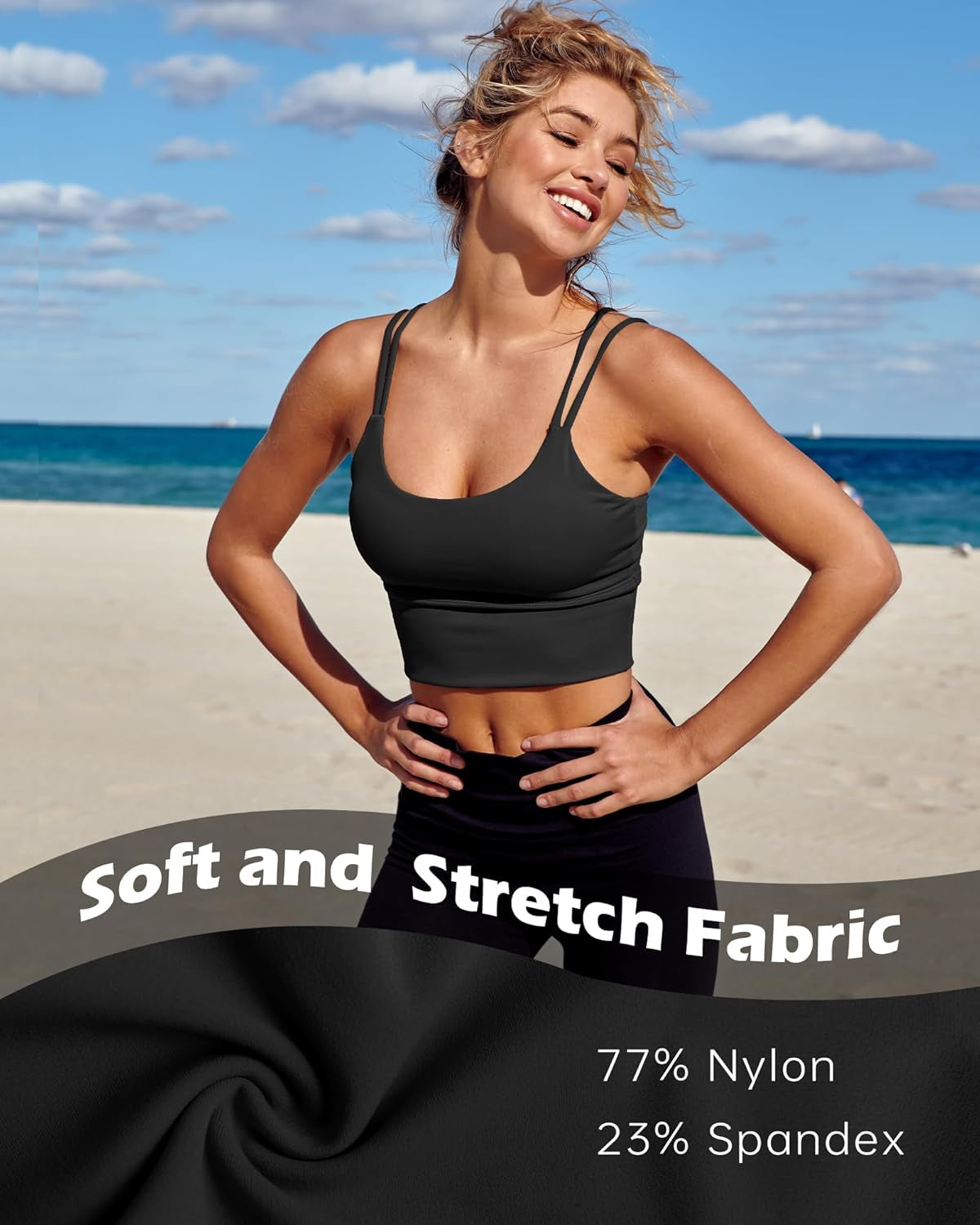 High Support Longline Sports Bra for Women - Padded Strappy Yoga Crop Top Tank