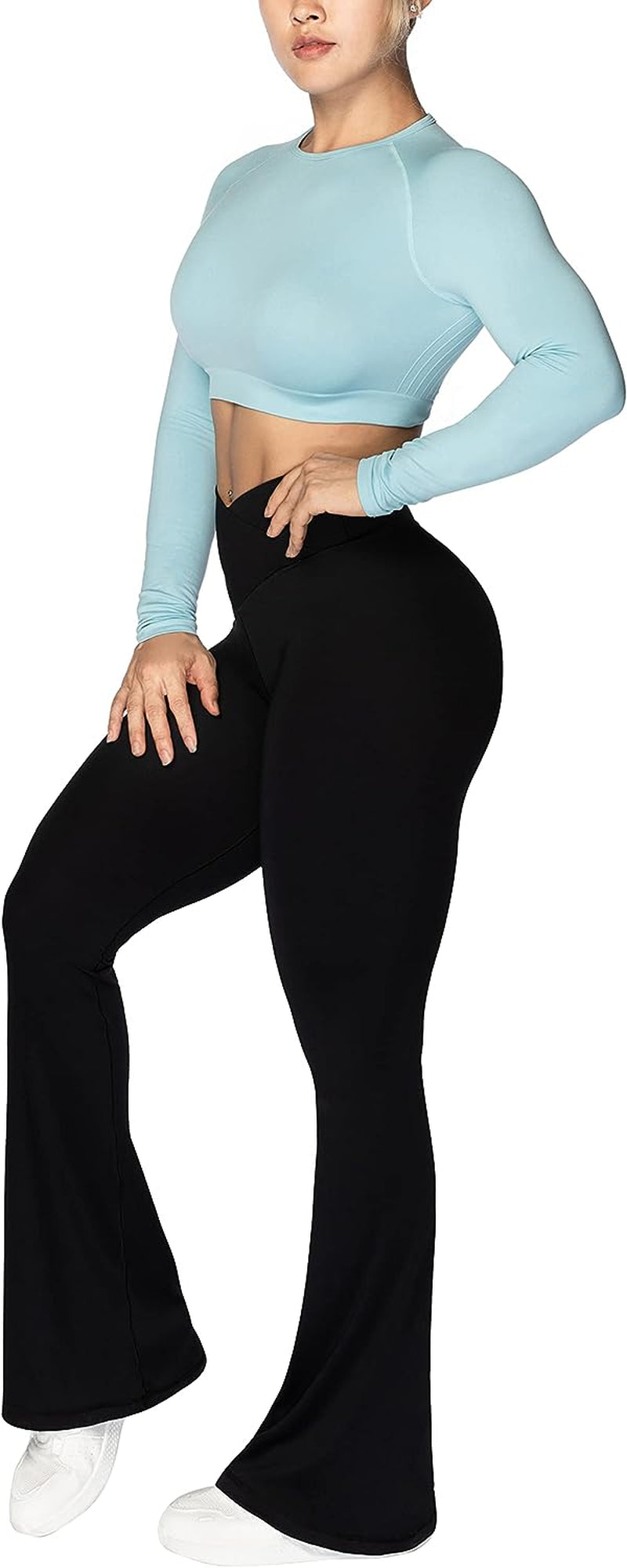 High-Waisted Flare Leggings Featuring Tummy Control and Crossover Design