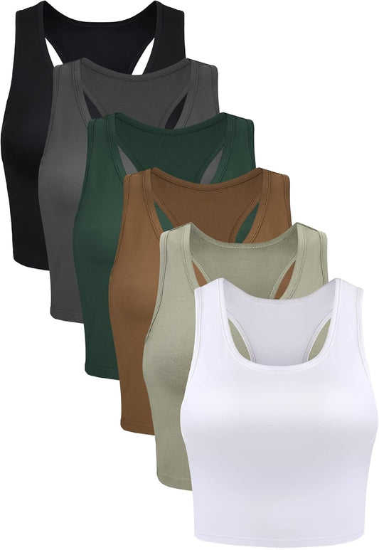 6-Pack Women's Sleeveless Racerback Sports Crop Tops - Perfect for Daily Wear!